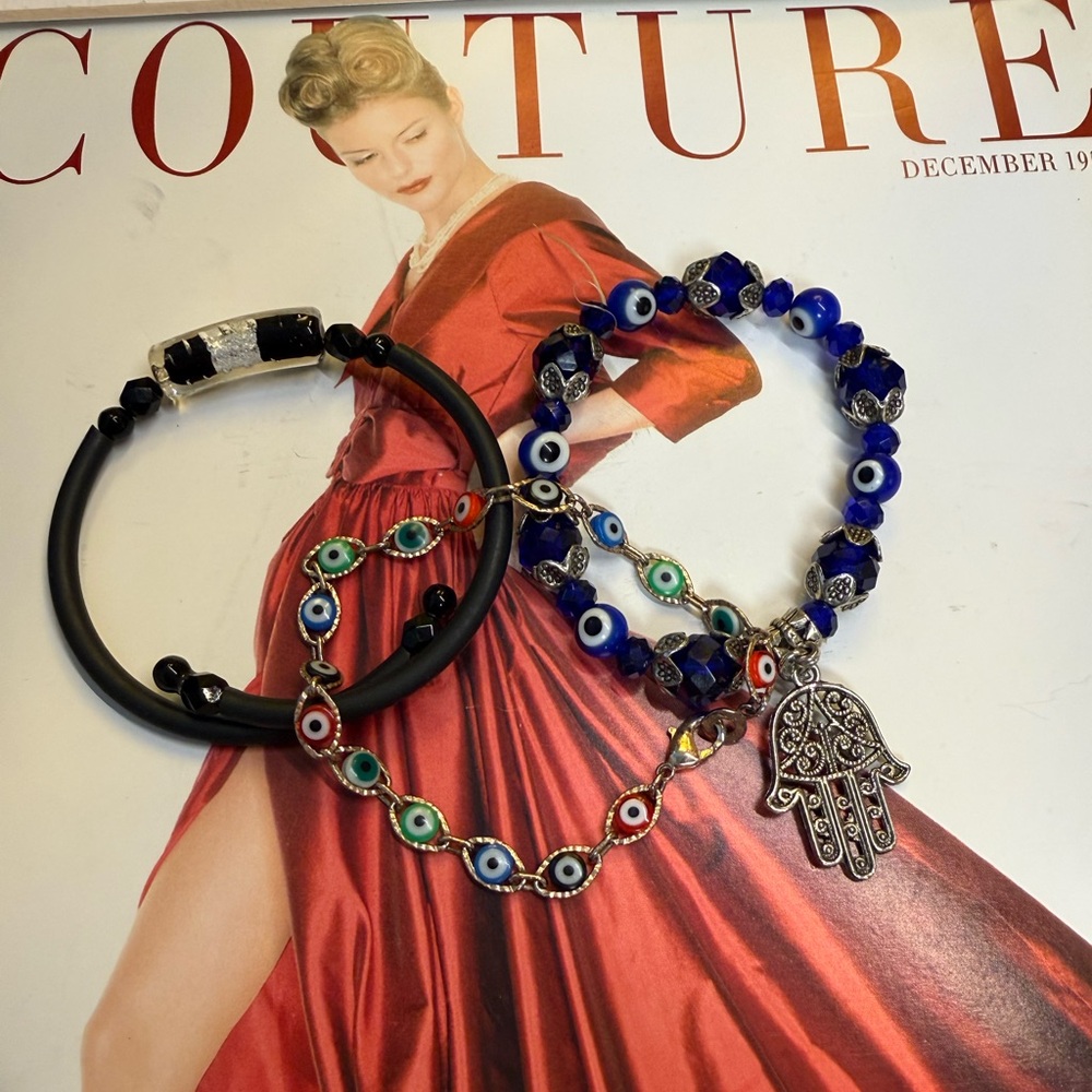 💙💙Colorful Evil Eye , Black Silicon , Evil Eye Colorful Bracelets Set-3